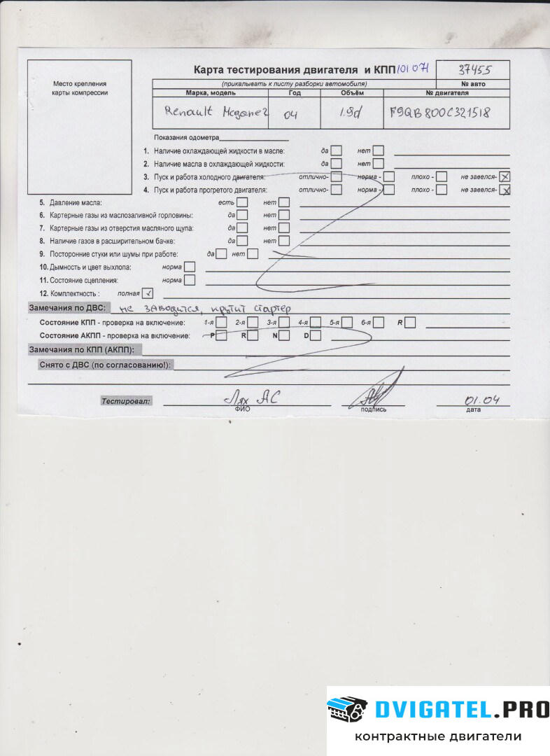 Двигатель Renault Megane 2 2002 - 2009 F9Q 800 1.9 л., Дизель, DCI, артикул 8387038
